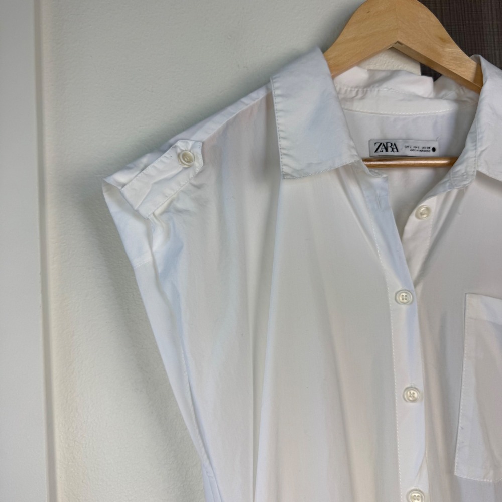 Zara White Poplin Shirt Midi Dress Button Down Front Size Large - Picture 7 of 16